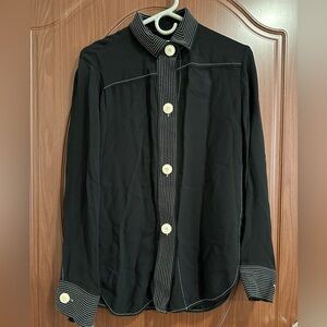 Tory Burch contrast stitch black white silk like blouse